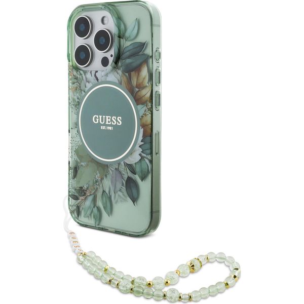 Fiori Di Etui Guess Iml Con Cinturino Perlato Magsafe Na Iphone 16 Pro Max - Zielony-image
