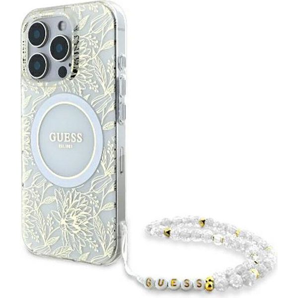 Guess Iml Flowers Allover Electro Con Cinturino In Perla Magsafe - HüLle FüR Iphone 16 Pro (Weiß)-image