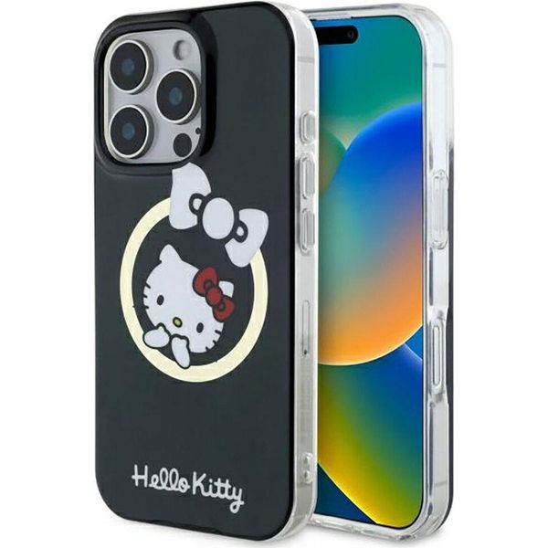 Hello Kitty HKHMP16XHFLBK Custodia Rigida Nera Per Iphone 16 Pro Max 6,9" Custodia Protettiva Iml Fun Bow Magsafe"-image
