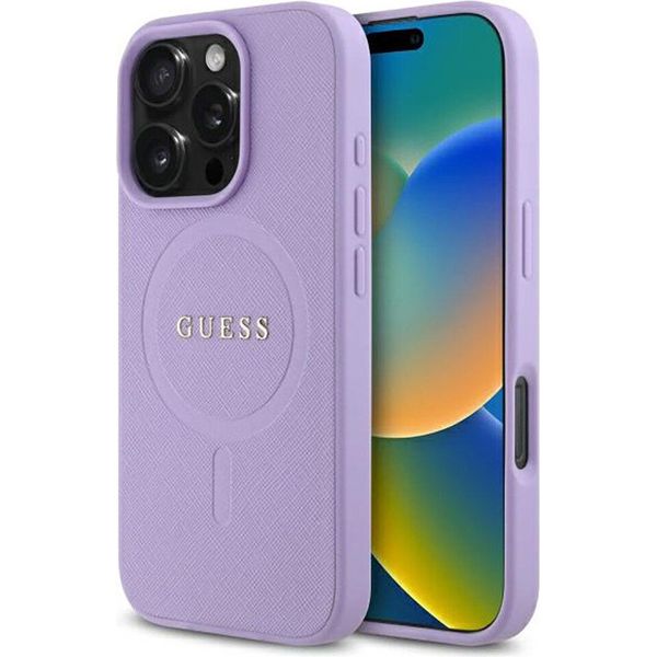 Guess Guhmp16Xpsahmcu Custodia Rigida Saffiano Magsafe Per Iphone 16 Pro Max 6.9 Fioletowy/Purple-image