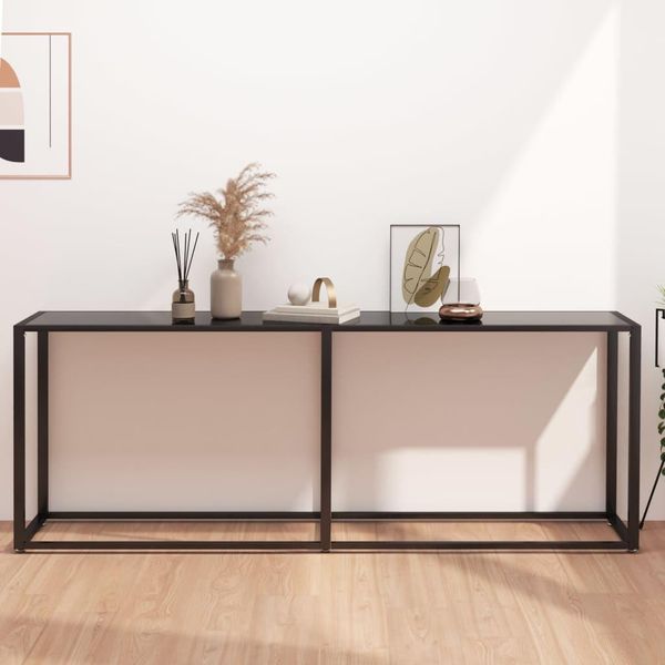 The Living Store Tavolo Consolle Nero 200X35X75,5 Cm In Vetro Temperato-image