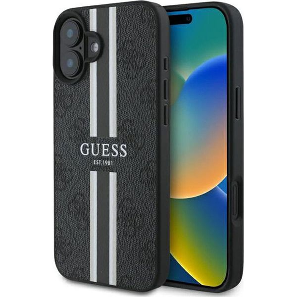 Guess Guhmp16Sp4Rpsk Custodia Rigida Per Iphone 16 6.1 Czarny/Nero 4G A Strisce Stampate Magsafe-image