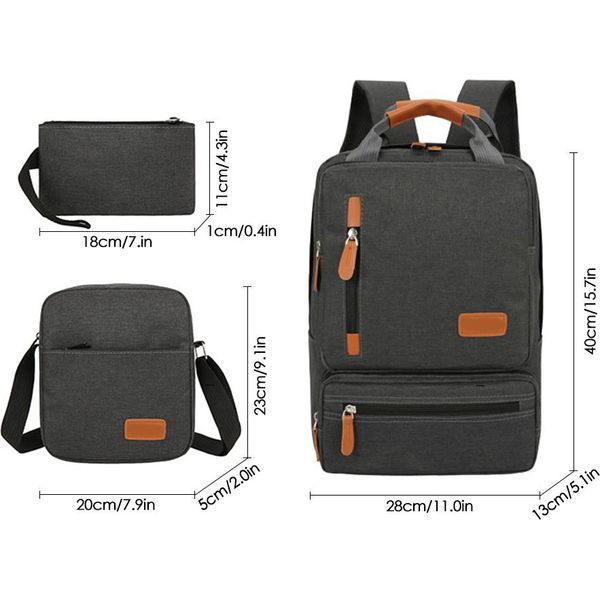 Set Di Zaini Da 3 Pezzi Per Uomo E Donna �C Zaino Per Laptop, Borsa A Tracolla, Piccola Borsa Per Viaggi, Scuola, Affari, Lavoro, Università (Fino A 14,5 Cm)-image