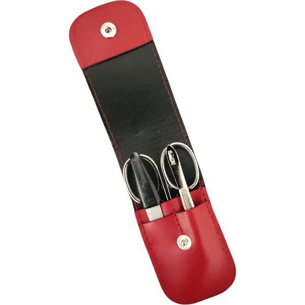 Set Manicure 3 Pezzi Solingen Con Custodia In Pelle, Forbici Per Unghie, Lima, Pinzette, Germany Rosso-image