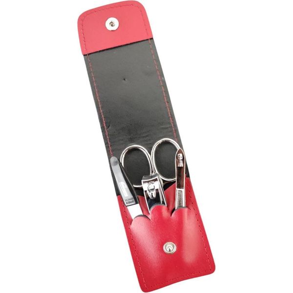 Set Manicure 4 Pezzi Solingen* Con Custodia In Vera Pelle, Forbici Per Unghie, Lima, Pinzette Rosso-image