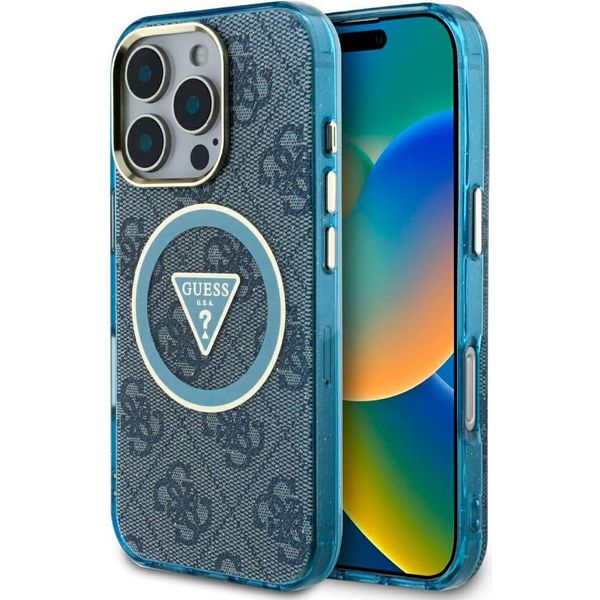 Etui Guess Iml Metal Glitter 4G Circle Triangle Magsafe Do Iphone 16 Pro Max Niebieski-image