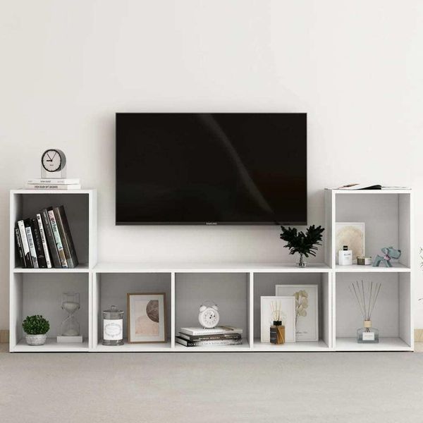Maison Exclusive - Set Mobili Porta Tv 3 Pz Bianco In Legno Multistrato-image