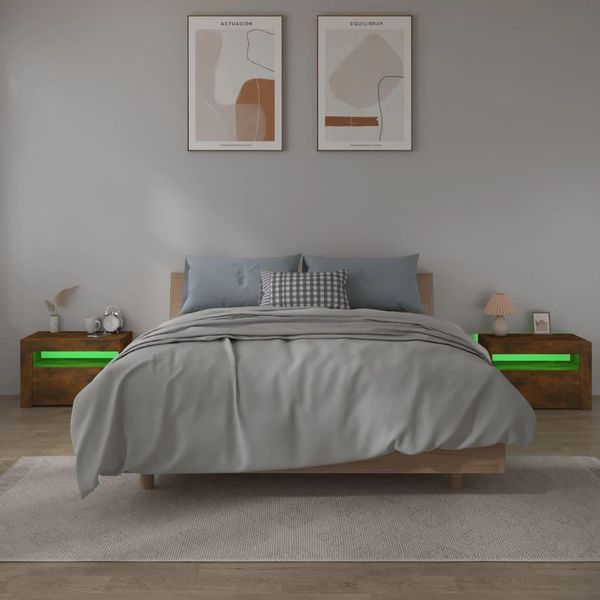 Maison Exclusive - Comodini 2 Pz Con Luci Led Rovere Fumo 60X35X40 Cm-image