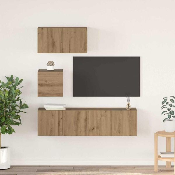 Maison Exclusive - Mobile Tv Da Parete 4 Pezzi In Legno Di Rovere Artigianale-image