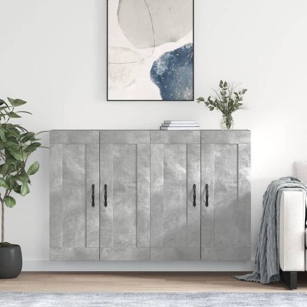 The Living Store Armadi A Muro 2 Pz. Materiale A Base Di Legno Grigio Cemento-image