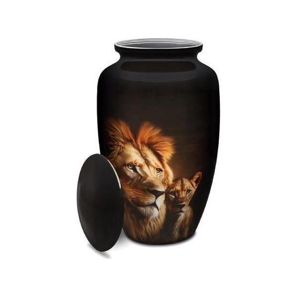 Urna Xxl In Metallo - 3,5 Litri - Urna Animale O Umana Unica Nel Suo Genere - Urna Cineraria Decorativa - Leone-image