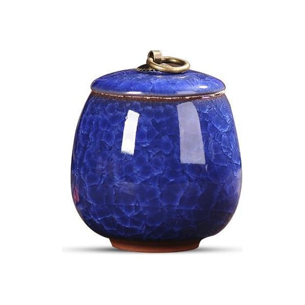 Mini Urna Luxe 170 Ml In Ceramica Per Ceneri Umane E Animali - Urna Decorativa Blu-image