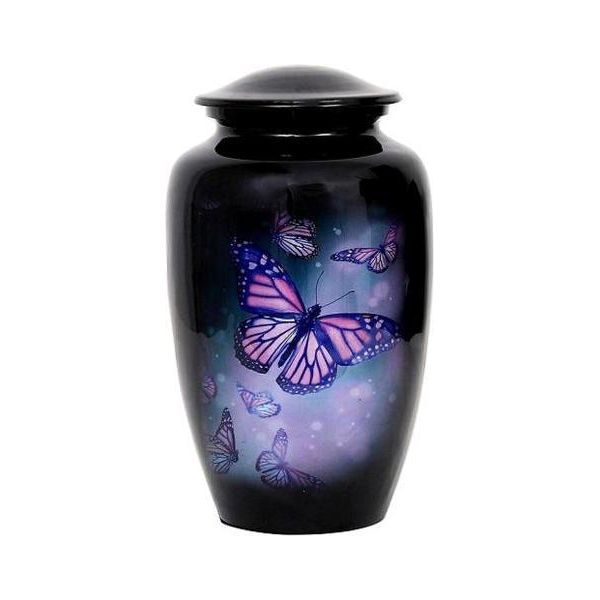 Urna Xxl Per Le Ceneri - 3,5 Litri - Urna In Metallo Per Persone E Animali Domestici - Urna Decorativa Unica Con Farfalla-image