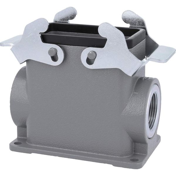04300100267 Harting Han 10B Custodia A Base Alta, Uscita Cavi Laterale 2Xm25, Con 2 Traverse M25 A Vite-image
