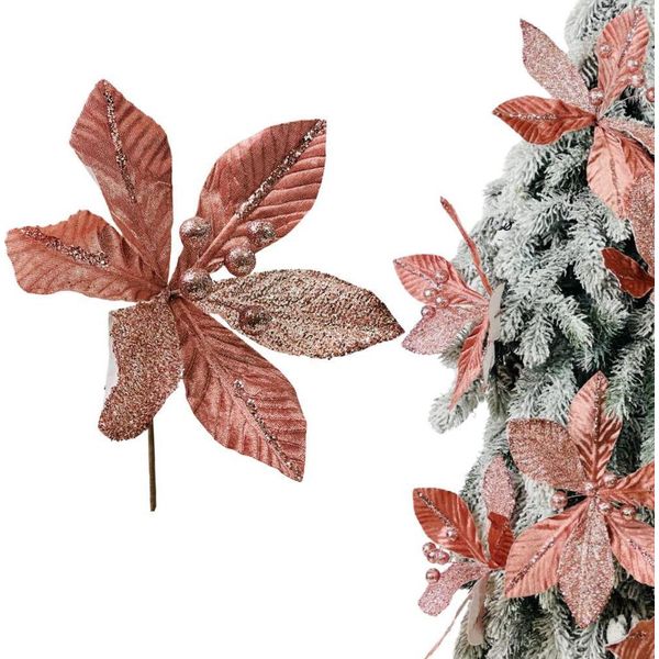 Stella Di Natale Rosa Cipria Su Stelo - Fiori D'albero Di Natale 28 Cm-image