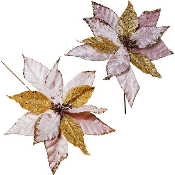 Stella Di Natale Rosa E Oro, Stella Di Natale Su Stelo - Fiori Dell'albero Di Natale, 34 Cm-image