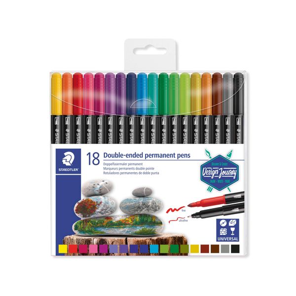 Staedtler Penne A Doppia Punta In Fibra Permanente Vari Colori Confezione Da 18 Pezzi-image