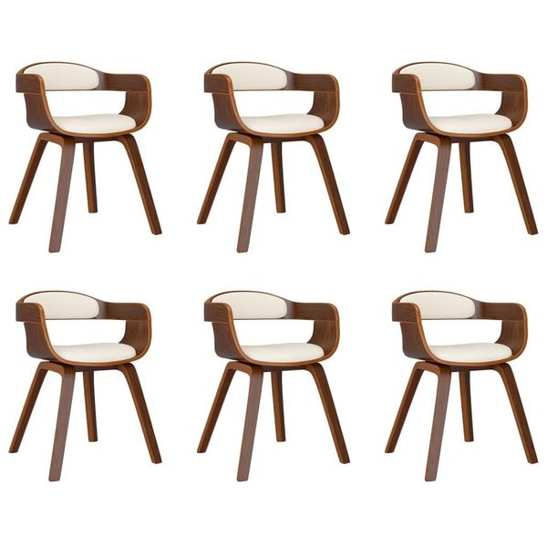Syfax™ Sedie Da Pranzo 6 Pz Crema In Legno Curvato E Pelle Finta-image