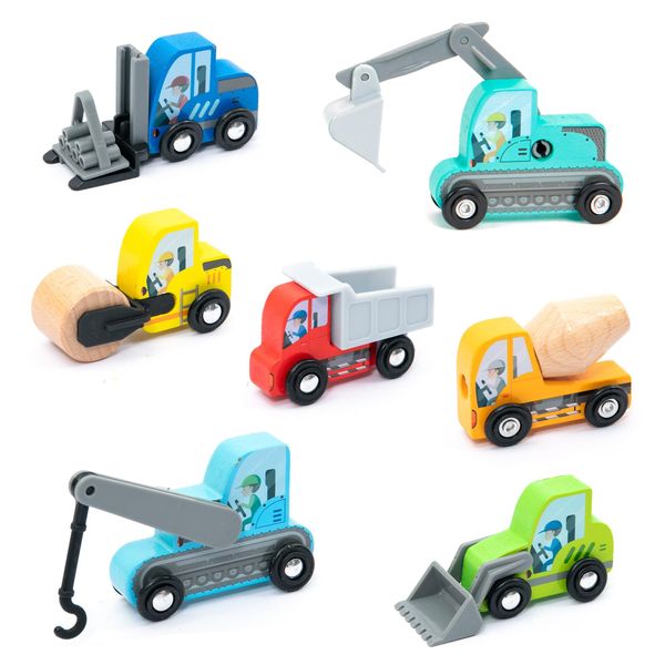 Umu® Set Di Macchine Da Costruzione In Legno 8 Pezzi - Brio World Compatibile, Set Di Macchine Per Bambini Da 2, 3, 4, 5 Anni-image