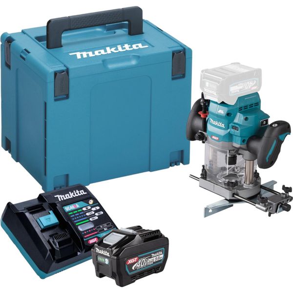 Makita Rp 001 GT101 Fresatrice A Batteria 40 V Max. 12 Mm Senza Spazzole + 1X Batteria 5,0 Ah + Caricabatterie + Makpac-image