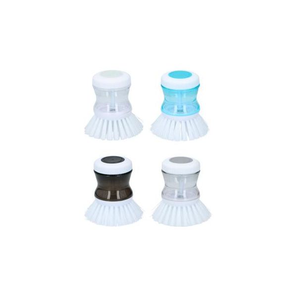 Spazzola Per Dispenser Di Sapone, Spazzola Da Cucina Per Stoviglie, Pentole, Padelle, Lavello, Pulizia, Piccola Spazzola Per Lavastoviglie, Spazzola Rotonda Con Dispenser Di Sapone Integrato, 2 Pezzi (Bianco E Nero)-image