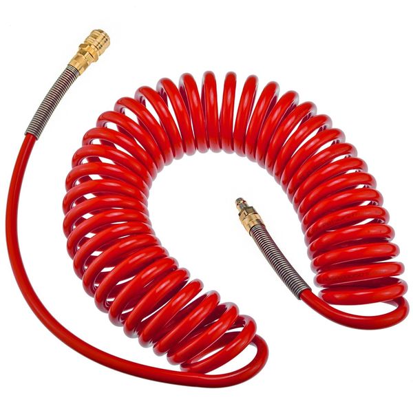 Tubo Flessibile A Spirale Per Aria Compressa Rqs 9 M -Poliuretano12/8 Mm - Rosso - Per Compressore-image