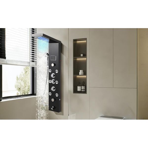 Bettizia Sistema Di Pannelli Doccia Pannello Doccia In Acciaio Inox Nero Titanio Colonna Doccia Con 6 Modalità Doccia Set Doccia Pannello Doccia Torre Con Doccia A Pioggia (Nero)-image