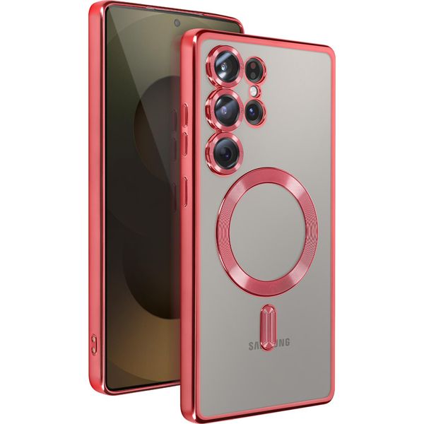 Avizar, Custodia In Silicone Magsafe Galaxy S25 Ultra Con Cornice Cromata Elegante, Rosso-image