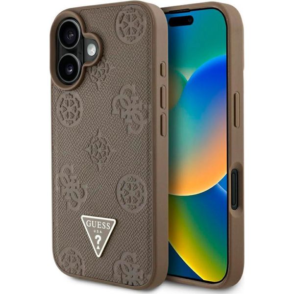 Etui Guess Grained Hot Stamp Peony Triangle Logo Magsafe Do Iphone 16 BrąZowy-image