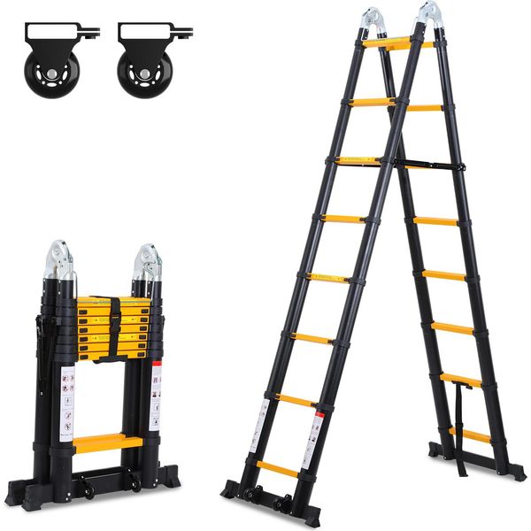 Jayseuw Scala Telescopica Nera In Alluminio Pieghevole Scala Multifunzionale Scala Singola 2,5M+2,5M Scala Multiuso Trappola Per Le Dita Protezione Scala Di Estensione Scala Pieghevole In Alluminio Antiscivolo Fino A 150 Kg-image