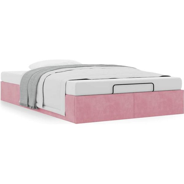 Syfax™ Struttura Letto Pouf Senza Materasso Rosa 120X190 Cm Velluto-image