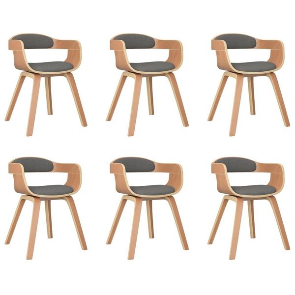 Syfax™ Sedie Da Pranzo 6 Pz Grigio Chiaro Legno Curvato E Tessuto-image