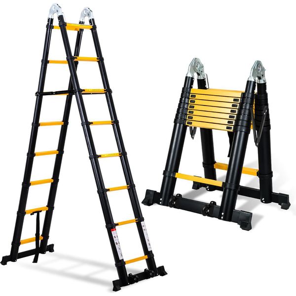 Scala Telescopica In Alluminio Jayseuw 5M Nero, Scala Estensibile Pieghevole, Scala Multiuso, Scala A Gradini, Scala Per La Casa, Scala Per Esterni, Portata 150 Kg-image