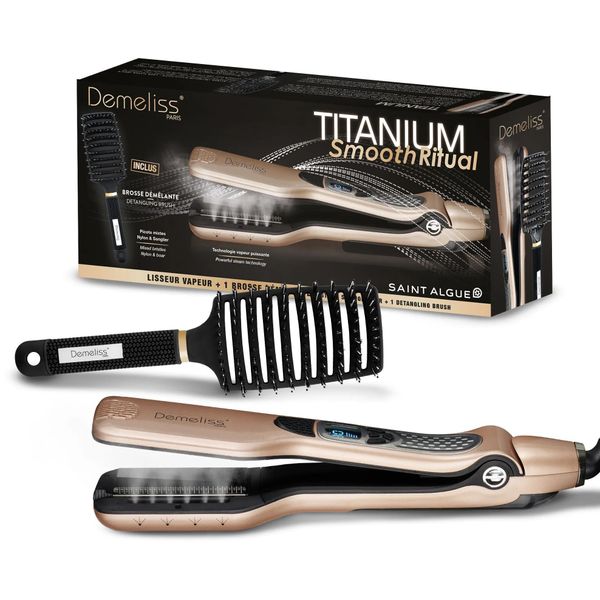 Piastra A Vapore - Saint Algue - Set Regalo Demeliss Titanium Smooth Ritual - Spazzola Districante - Oro-image