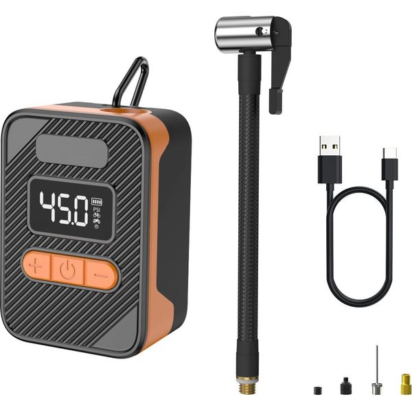 Inf Pompa Ad Aria Elettrica Portatile Per Auto E Bici - Gonfiatore Cordless Arancia-image