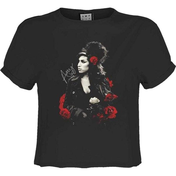 Amplified - Maglietta Corta "Poses With Roses"" Da Donna GD4107 (S) (Charcoal)"-image