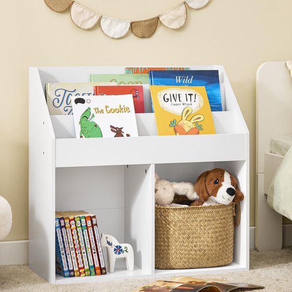 Sobuy Scaffale Per Bambini Scaffale Montessoriano Per La Camera Dei Bambini Con 2 Scomparti E 2 Scomparti Aperti Scaffale Per Bambini 68X68X30Cm KMB01-II-W-image