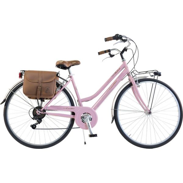 Bicicletta Da Città Via Veneto By Canellini RetrÒ Acciaio Donna Con Borse - Rosa-image