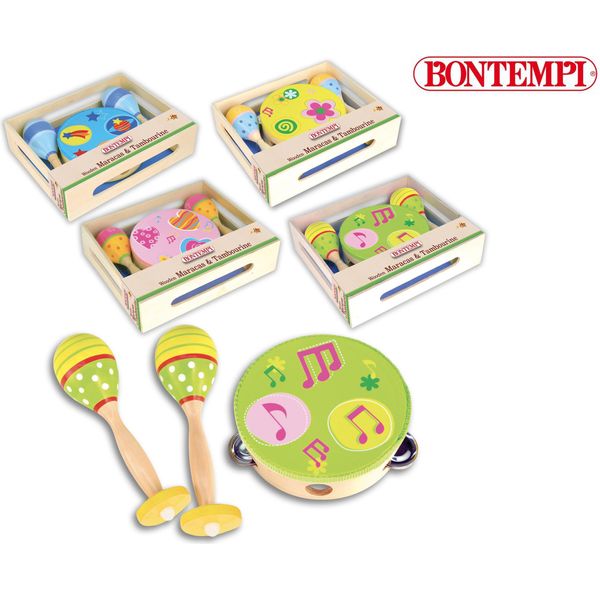 Bontempi Palla Da Rumba E Tamburello In Legno 25 X 19 X 4,5 Cm-image