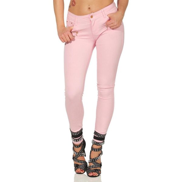 Treggings Jeggings Hipsters Stretch Slimfit Con Tasche Pantaloni; Rosa S-image