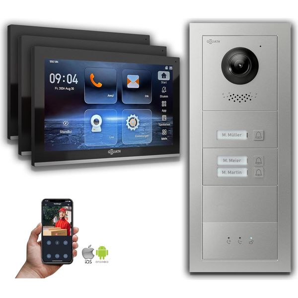 Videocitofono Ip Goliath: 10 Pollici Casa Trifamiliare, Display, Argento : 10 Pollici In Nero : Scatola Da Esterno : 4 Connessioni Poe Tramite:: 4 Selezione Monitor Poe: 10 Pollici In Nero Scatola Di Montaggio Campanello: Scatola Da Esterno-image