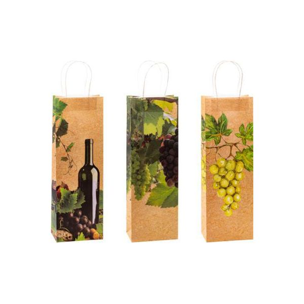 Flaschentaschen Set TSI Rot-/WeißWein, 12-Teilig, 3 Verschiedene Motive, Tragekordel, B 120 X T 80 X H 360 Mm, Kraftpapier, Gelb-image