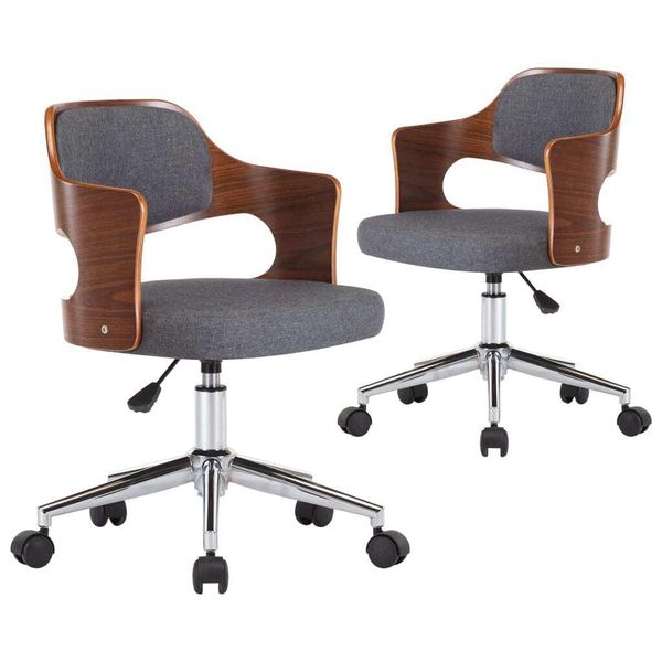 Syfax™ Sedie Da Pranzo Girevoli 2 Pz Grigie In Legno Curvo E Tessuto-image