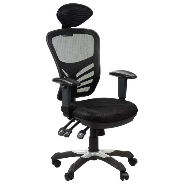 Sedia Da Ufficio Ergonomica Girevole HG-0001H, Base In Nylon, Braccioli Regolabili, Poggiatesta, Nero-image
