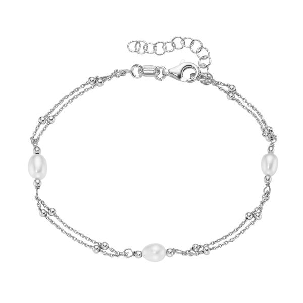 Armband Firetti "Schmuck Geschenk Silber 925 Armschmuck Armkette Zweireihig Kugeln", Silberfarben, Weiß, ArmbäNder, Damen, 20Cm, Perlen Silber 925 (Sterlingsilber), Perlen, Silber 925 (Sterlingsilber), Armband, Mit SüßWasserzuchtperle-image