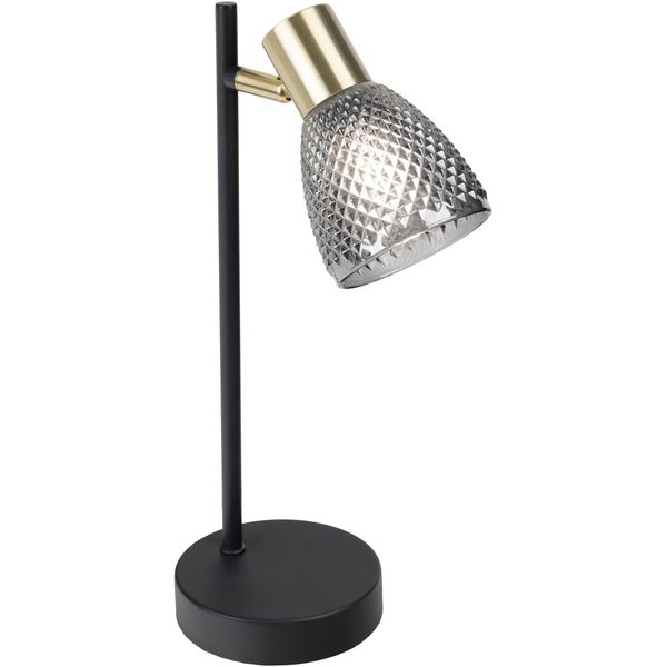 Näve Tischleuchte "Lindita", Schwarz, 1, Ø 8,5Cm H: 35,5Cm, 1 Stk., Leuchten, 1Er Spot, Relief-Glasschirm Smokey, Gestell Messing Matt, 1X E14 Exkl., Tischleuchte-image