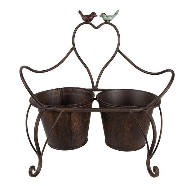 Portapiante Clayre & Eef 39X18X39 Cm Uccelli In Ferro Marrone-image