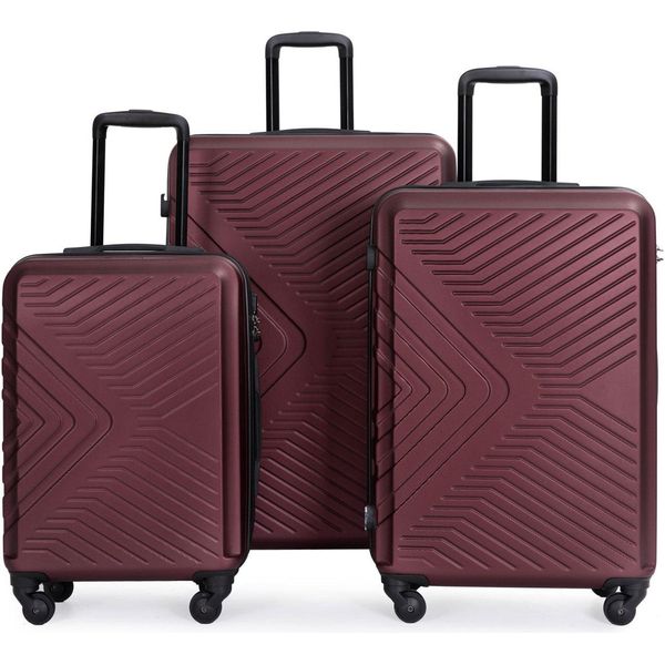 Travelhouse® Bali Set Di Valigie Robuste 3 Pezzi Trolley Valigia Da Viaggio Rosso Abs Guscio Duro Set Di Valigie Trolley 4 Ruote Tsa Chiusura A Combinazione-image