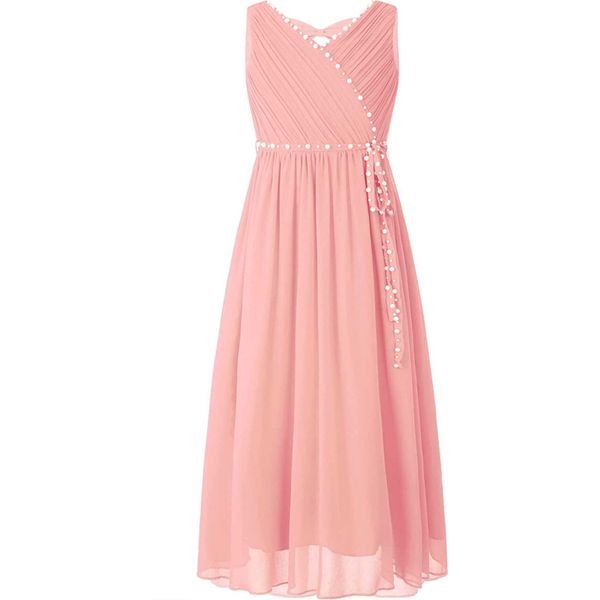 Ragazze Principessa Abito Da Sera Dimensioni 176 Cm Festive Lungo Flower Girl Dress Wedding Beaded Bow Chiffon Dress-image