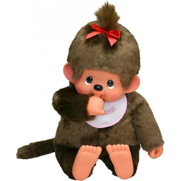 Bambola Di Peluche Monchhichi Ragazza Bavaglino Rosa 80Cm Giocattolo Coccoloso-image